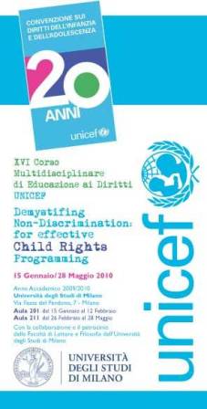 Laboratorio UNICEF di Educazione allo Sviluppo, intitolato "Demystifing Non-Discrimination: for effective Child Rights Programming".