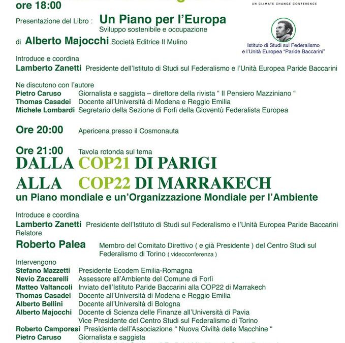 VERSO LA COP22 Un Piano per l’Europa – Sviluppo sostenibile e occupazione