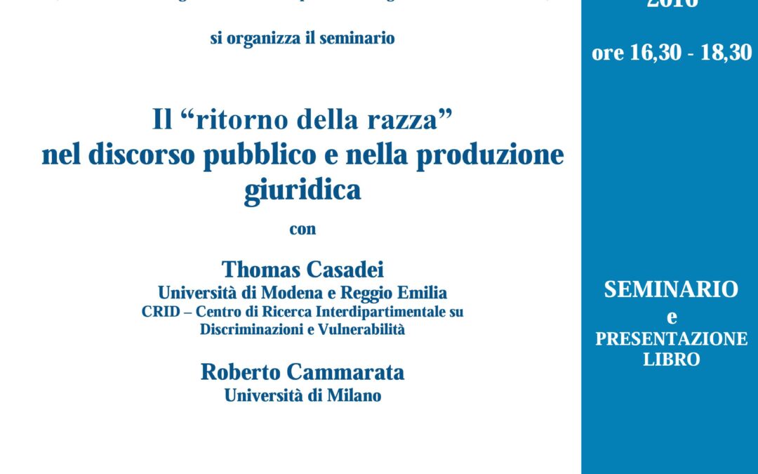 Il “ritorno della razza” nel discorso pubblico e nella produzione giuridica