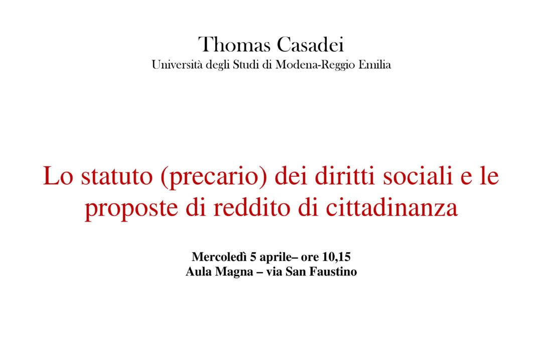 Lo statuto (precario) dei diritti sociali e le proposte di reddito di cittadinanza