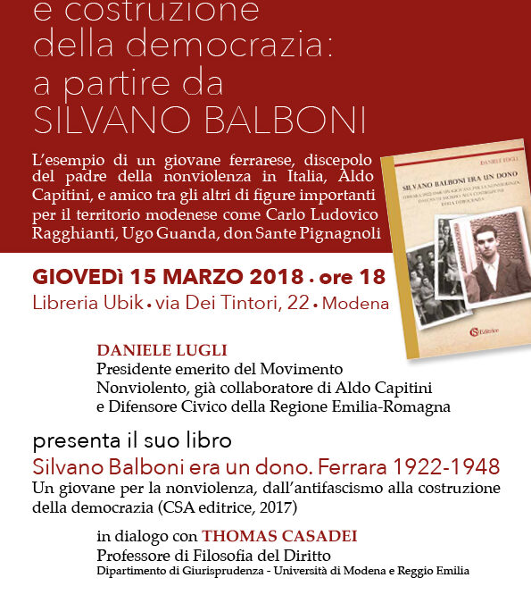 Nonviolenza, antifascismo e costruzione della democrazia: a partire da SILVANO BALBONI