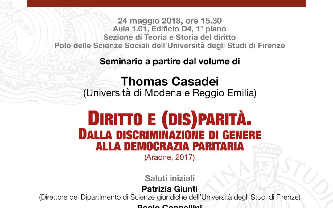 Seminario "Diritto e (dis)parità. Dalla discriminazione di genere alla democrazia paritaria"