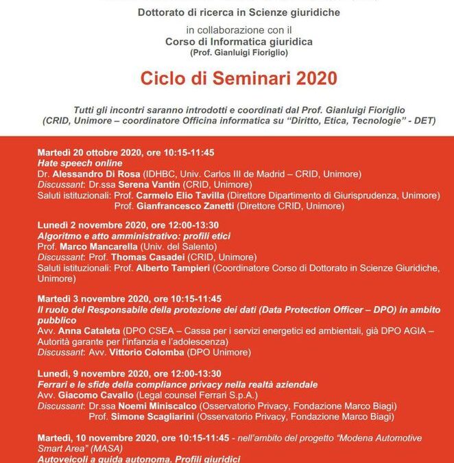 Officina informatica del CRID – Ciclo di seminari 2020