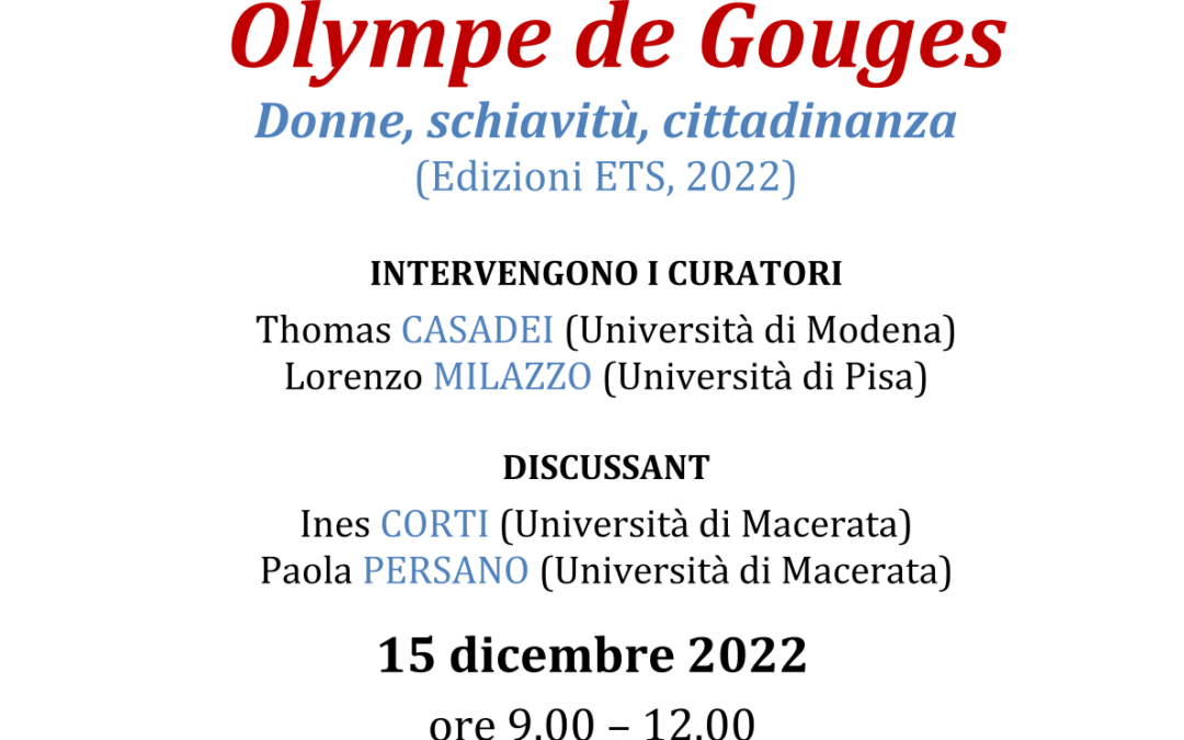 Presentazione del volume “Un dialogo su Olympe de Gouges. Donne, schiavitù, cittadinanza”